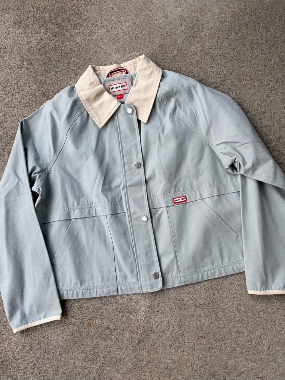 Hunter sage green cream cropped utility jacket chore barn coat NWOT MD